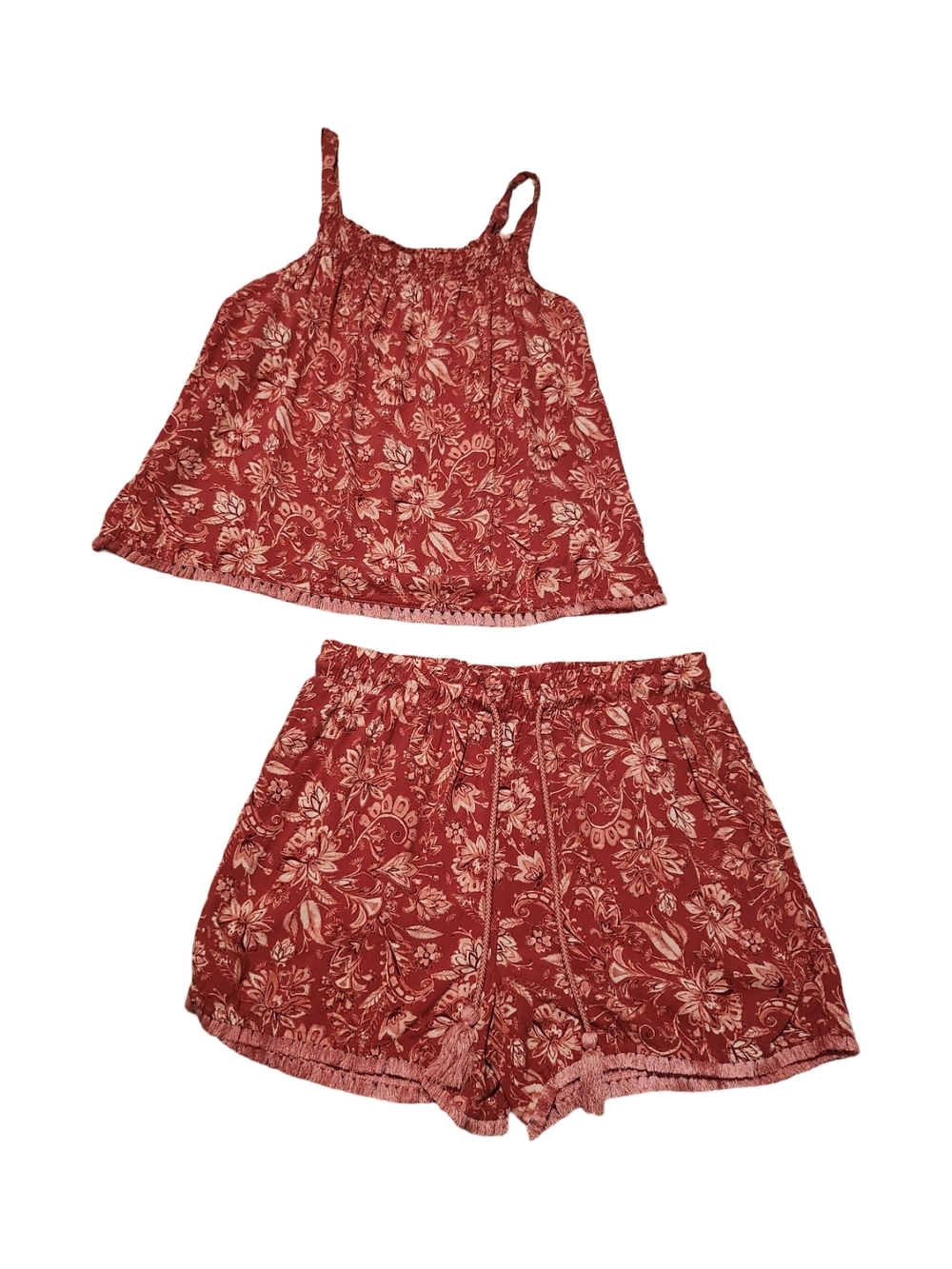 Women’s Red Floral Pajama Tank & Shorts Set - Lightweight Nightwear
